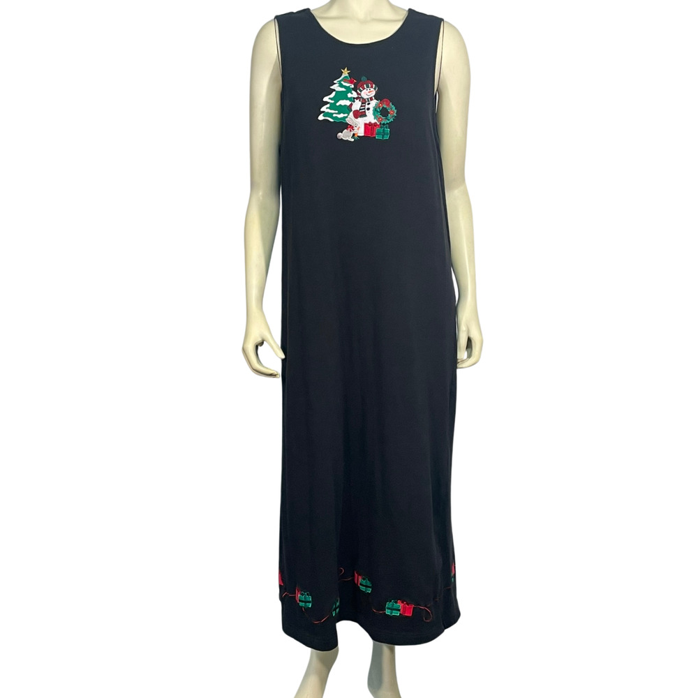 Bechamel Sz M Maxi Jumper Dress Christmas Embroidery Black Cotton Stretch Knit